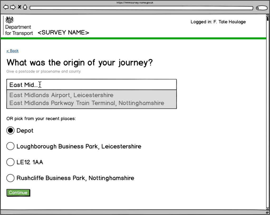 Clickable prototype showing how journeys might be collected in a future service