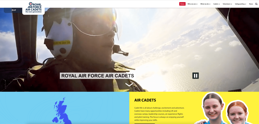 RAF Air Cadets website homepage.